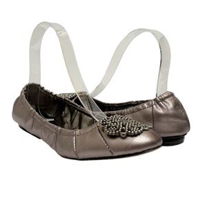 Tahari Valerie Metallic Ballet Flats with Decorative Detail 6.5